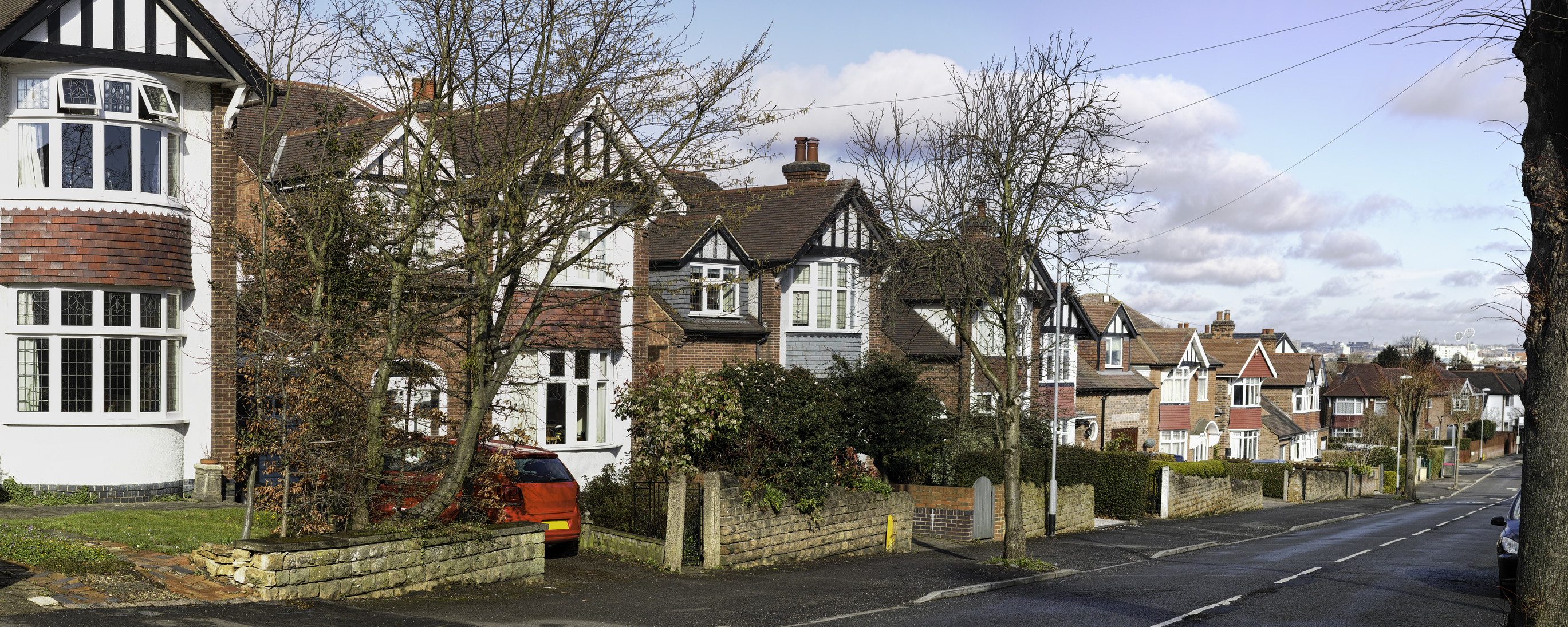 English suburban houses in the suburbs of a city, United Kingdom.